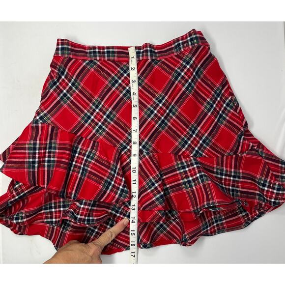 H&M Red Plaid Mini Skirt Elastic in back with Ruffles PreOwned Flirty Schoolcore - Picture 4 of 8
